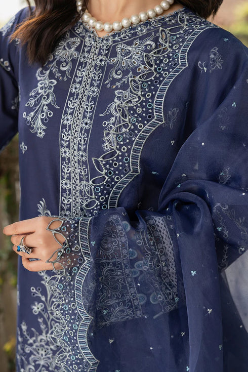 Farasha Bahaar Embroidered Lawn Collection – Blue Ochre-india