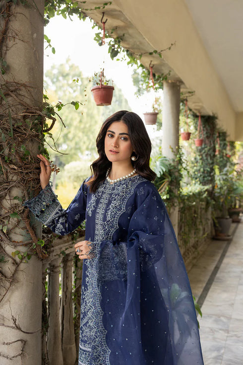 Farasha Bahaar Embroidered Lawn Collection – Blue Ochre-2024