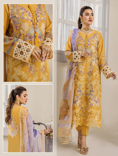 ZA Clothing Embroidered Semi Stitched Lawn- Sunlit Elegance 01