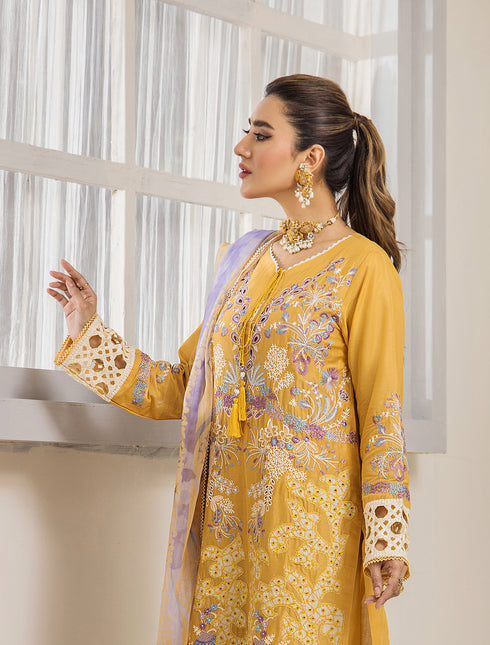 ZA Clothing Embroidered Semi Stitched Lawn- Sunlit Elegance 01