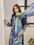 ZA Clothing Embroidered Semi Stitched Lawn- Enchanted Blue 0 2