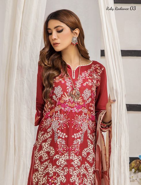 ZA Clothing Embroidered Semi Stitched Lawn- Ruby Radiance 03