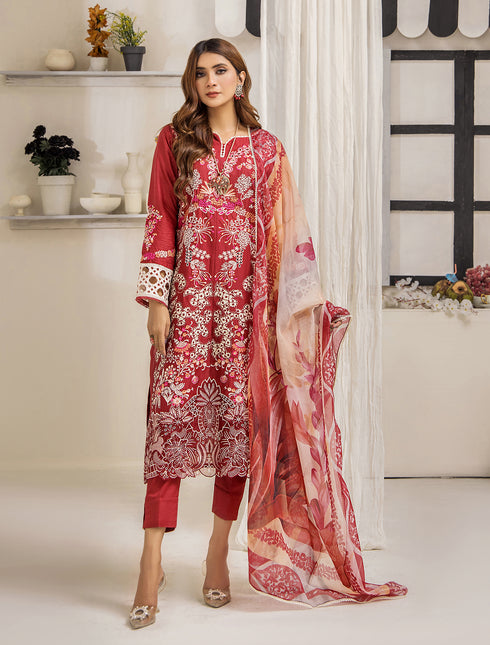 ZA Clothing Embroidered Semi Stitched Lawn- Ruby Radiance 03