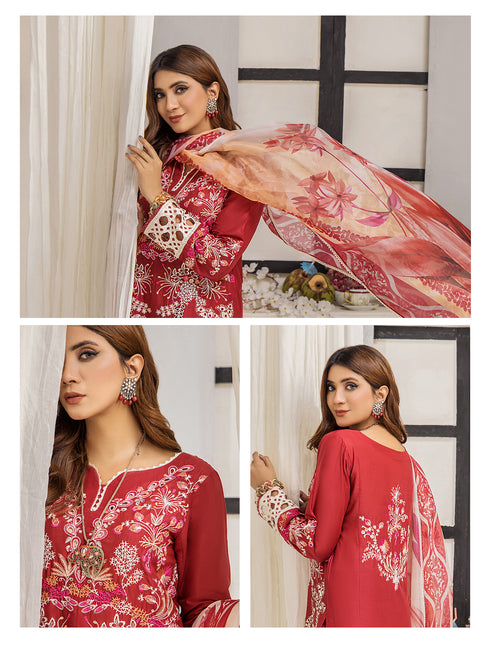 ZA Clothing Embroidered Semi Stitched Lawn- Ruby Radiance 03