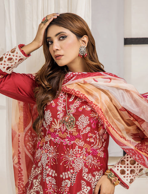 ZA Clothing Embroidered Semi Stitched Lawn- Ruby Radiance 03