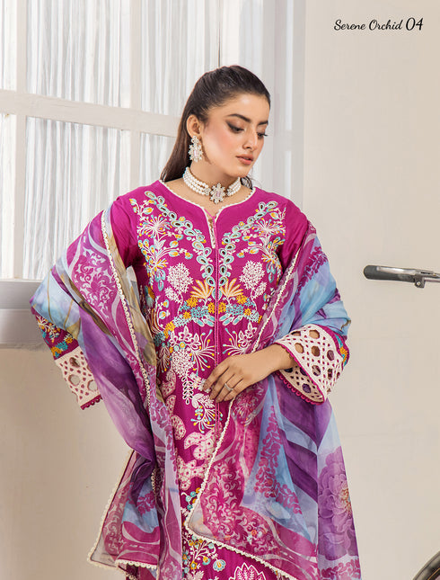 ZA Clothing Embroidered Semi Stitched Lawn- Serene Orchid 04