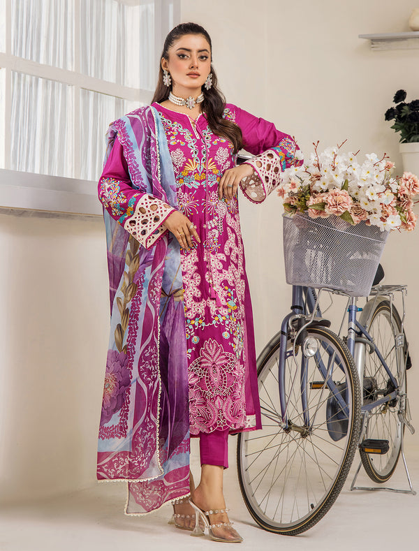 ZA Clothing Embroidered Semi Stitched Lawn- Serene Orchid 04