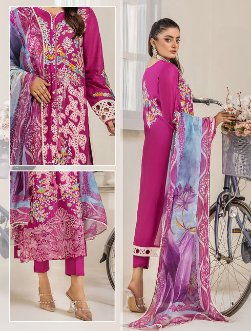 ZA Clothing Embroidered Semi Stitched Lawn- Serene Orchid 04