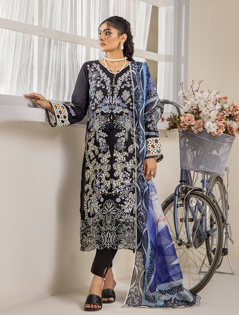 ZA Clothing Embroidered Semi Stitched Lawn- Charcoal Grace 05