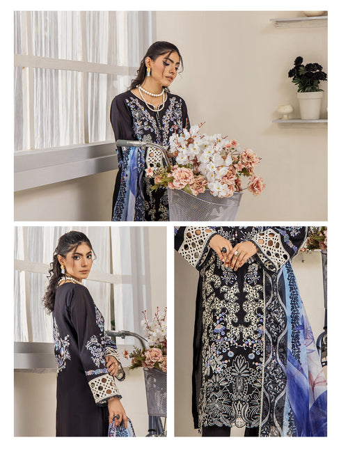 ZA Clothing Embroidered Semi Stitched Lawn- Charcoal Grace 05