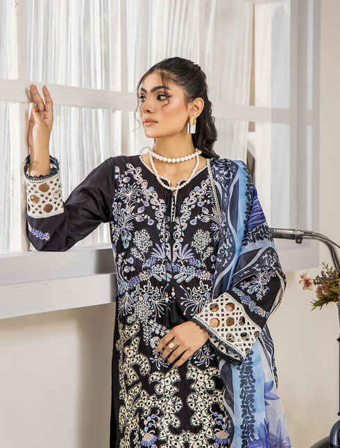 ZA Clothing Embroidered Semi Stitched Lawn- Charcoal Grace 05
