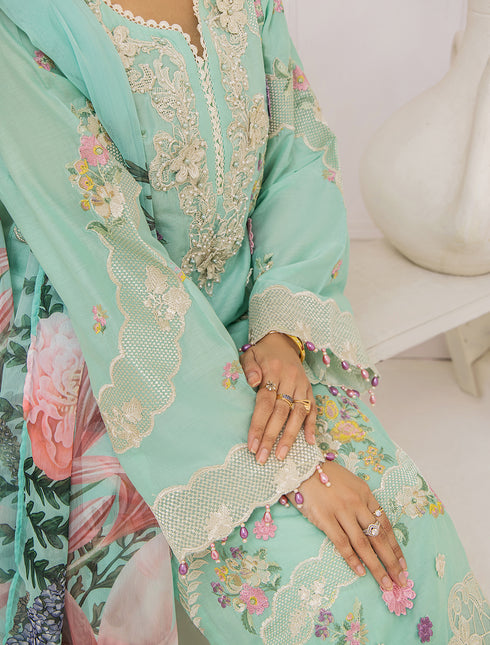 ZA Clothing Embroidered Semi Stitched Lawn- Ethereal Aqua 01