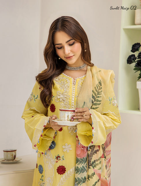 ZA Clothing Embroidered Semi Stitched Lawn-Sunlit Maize 02