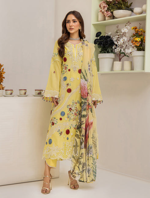 ZA Clothing Embroidered Semi Stitched Lawn-Sunlit Maize 02