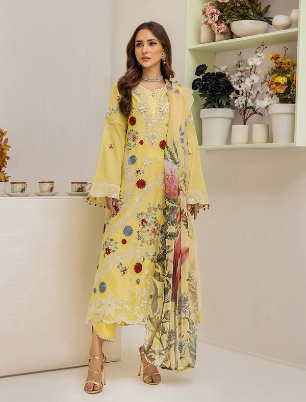 ZA Clothing Embroidered Semi Stitched Lawn-Sunlit Maize 02
