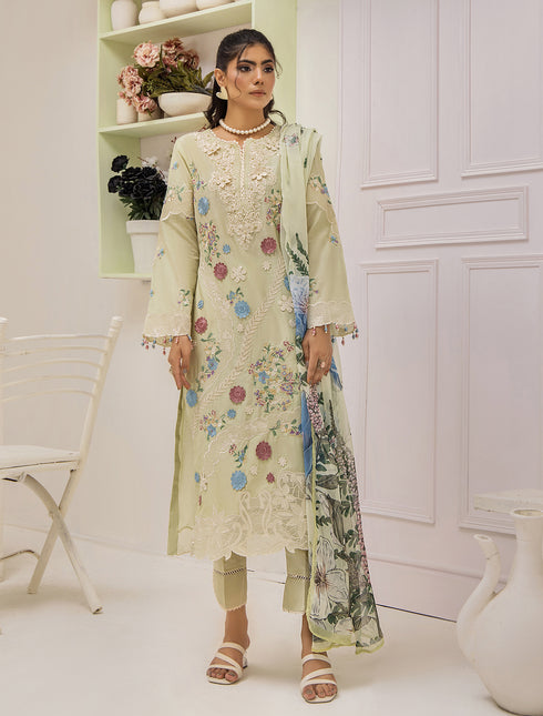 ZA Clothing Embroidered Semi Stitched Lawn-Sage Glow 03