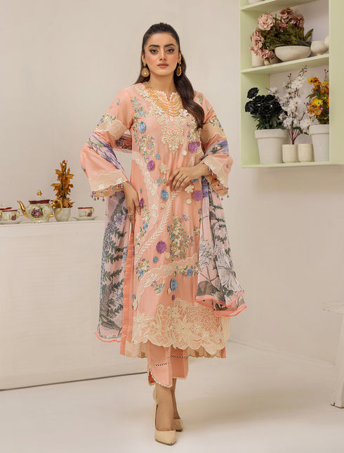 ZA Clothing Embroidered Semi Stitched Lawn-Blush Apricot 04