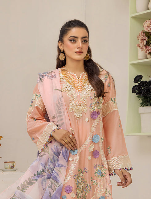ZA Clothing Embroidered Semi Stitched Lawn-Blush Apricot 04