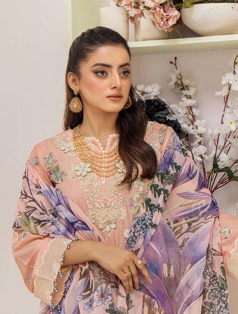 ZA Clothing Embroidered Semi Stitched Lawn-Blush Apricot 04