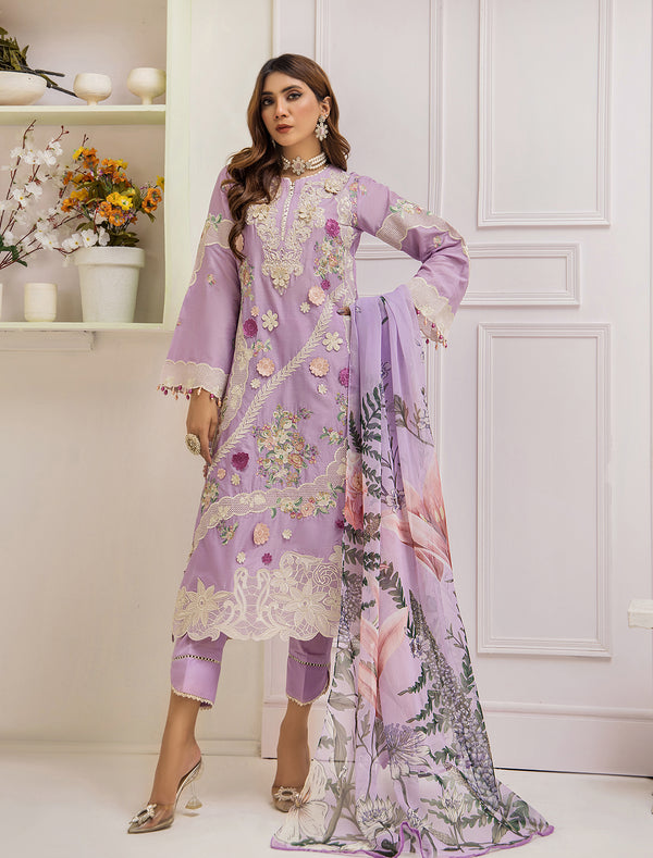 ZA Clothing Embroidered Semi Stitched Lawn-Lavender Haze 05