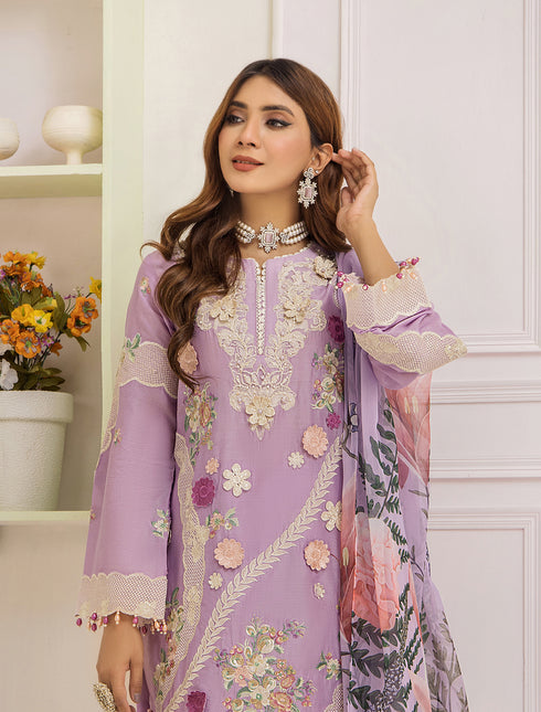 ZA Clothing Embroidered Semi Stitched Lawn-Lavender Haze 05