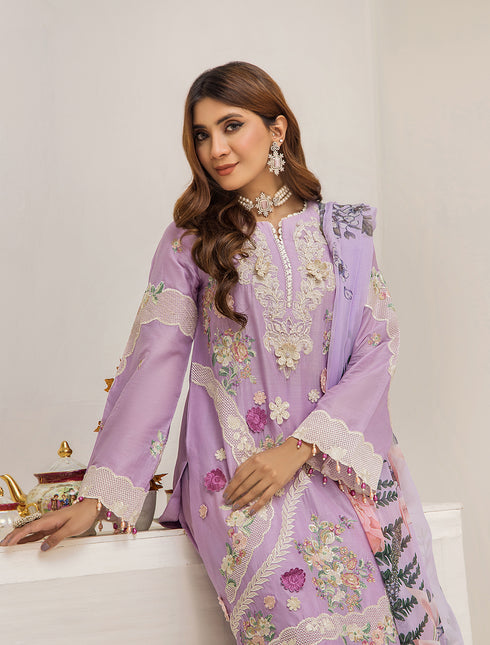 ZA Clothing Embroidered Semi Stitched Lawn-Lavender Haze 05