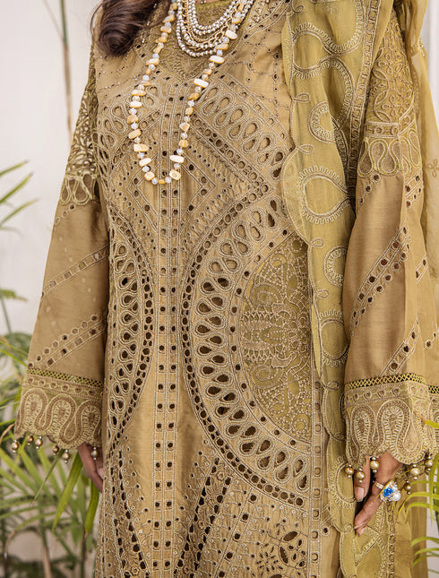 ZA Clothing Embroidered Semi Stitched Lawn- Olive Grove