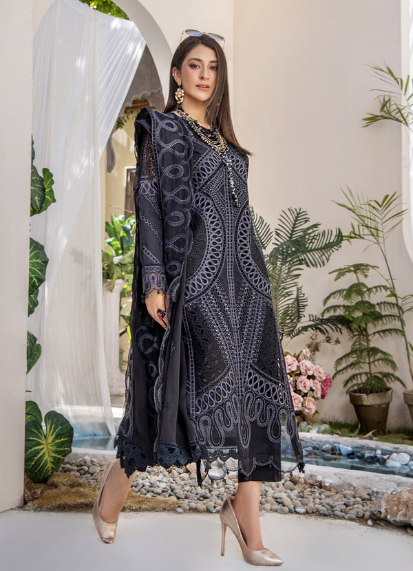 ZA Clothing Embroidered Semi Stitched Lawn- Midnight Elegance
