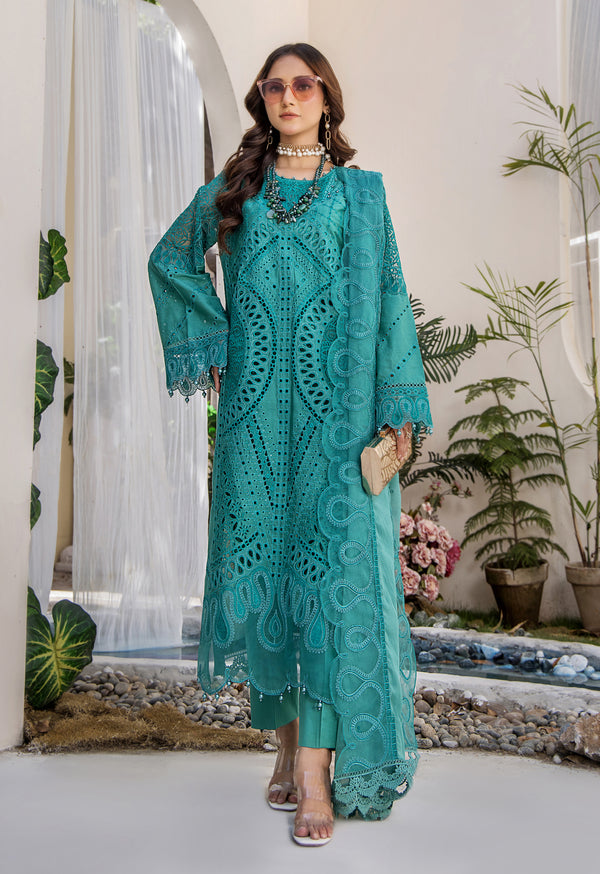 ZA Clothing Embroidered Semi Stitched Lawn- Teal Grace