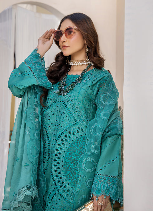ZA Clothing Embroidered Semi Stitched Lawn- Teal Grace