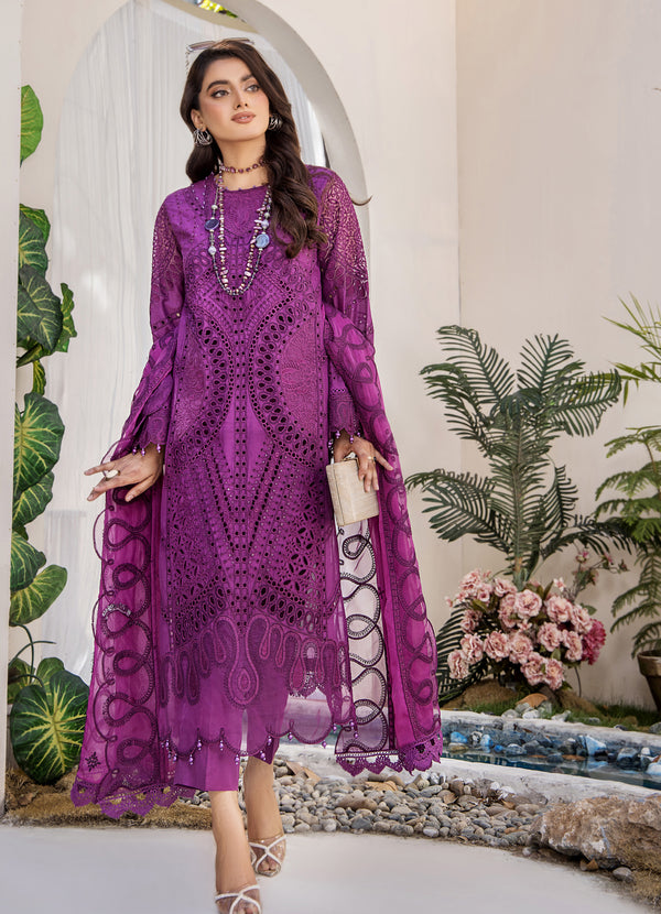 ZA Clothing Embroidered Semi Stitched Lawn- Orchid Opulence