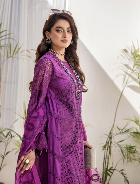ZA Clothing Embroidered Semi Stitched Lawn- Orchid Opulence